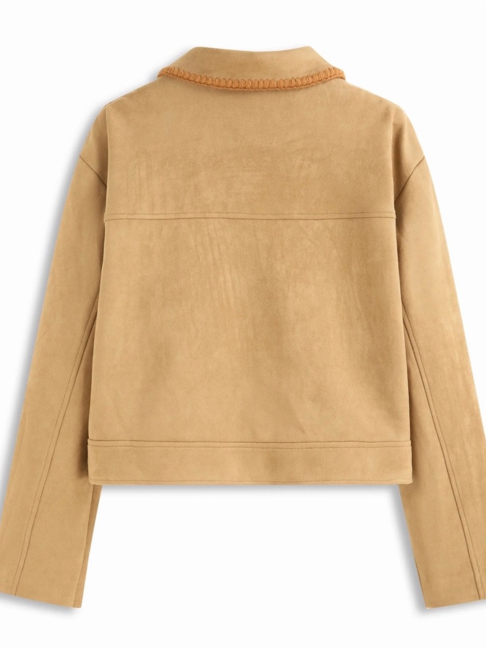 NWT - Cider Suede Jacket in Tan w Blanket Stitch Trim in Cognac - Picture 11 of 13
